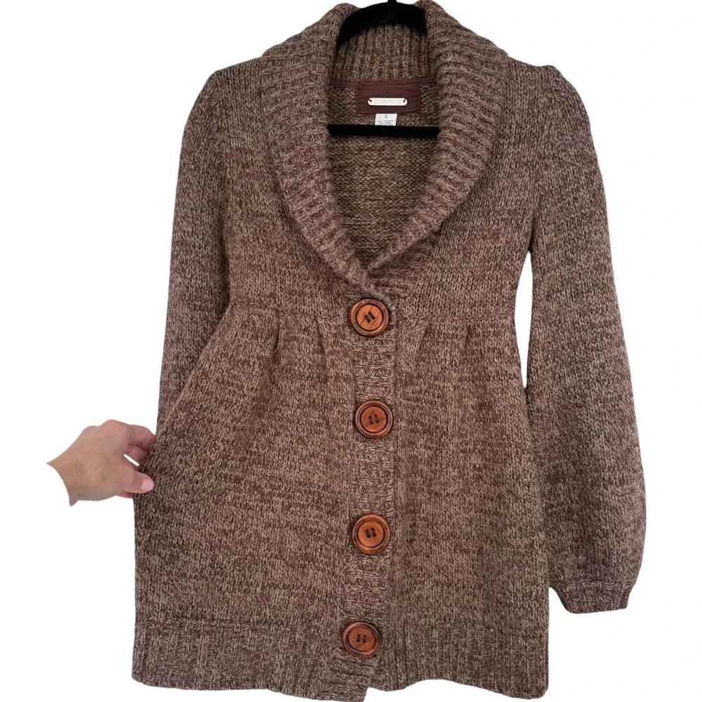 PANDEMONIUM Brown Wool Blend Shawl Collar Button Front Cardigan Sweater Sz Small